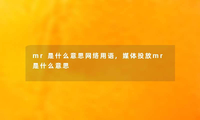 mr是什么意思网络用语,媒体投放mr是什么意思