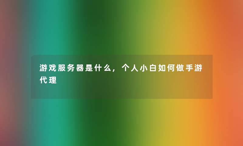游戏服务器是什么,个人小白如何做手游代理