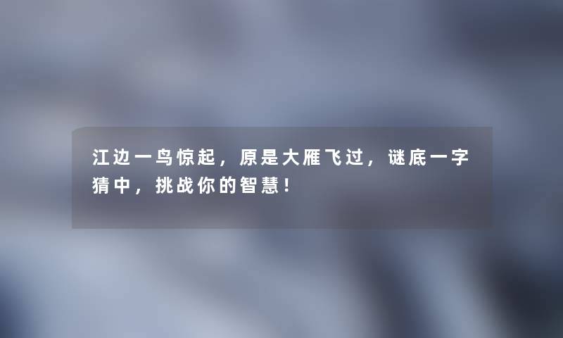 江边一鸟惊起，原是大雁飞过，谜底一字猜中，挑战你的智慧！