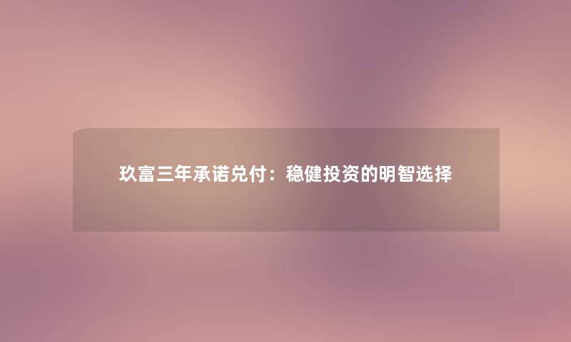 玖富三年承诺兑付：稳健投资的明智选择