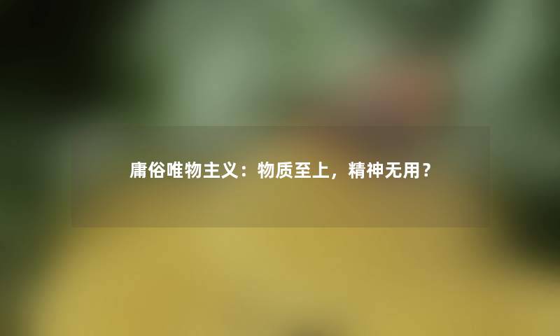 庸俗唯物主义：物质至上，精神无用？