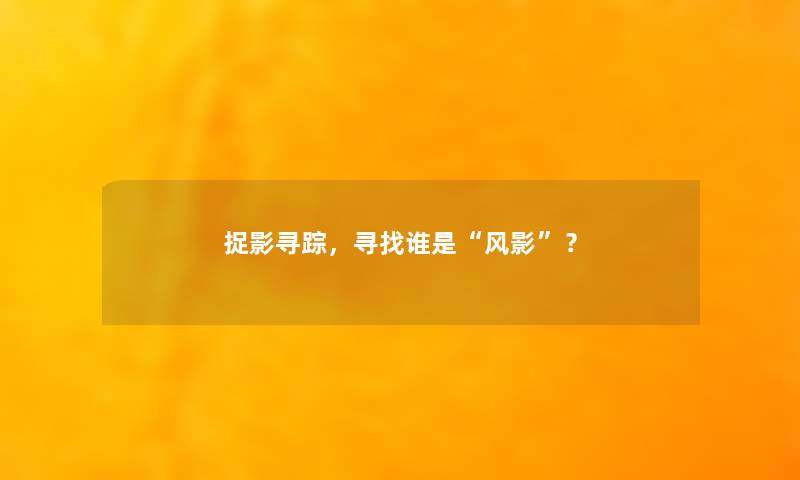 捉影寻踪，寻找谁是风影？