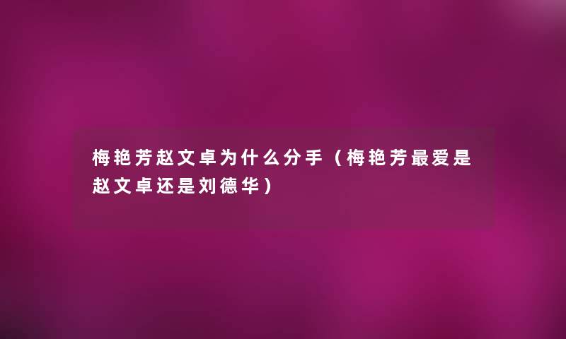 梅艳芳赵文卓为什么分手（梅艳芳爱是赵文卓还是刘德华）