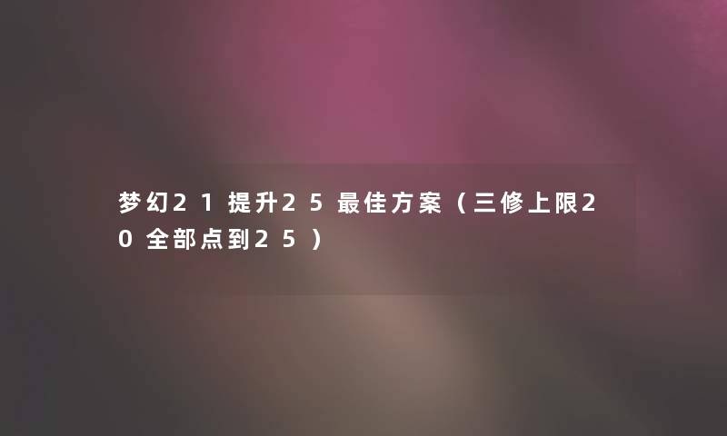 梦幻21提升25理想方案（三修上限20整理的点到25）