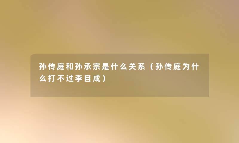 孙传庭和孙承宗是什么关系(孙传庭为什么打李自成) 孙传庭和孙承宗是什么关系(孙传庭为什么打李自成)
