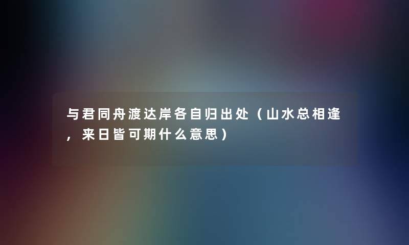 与君同舟渡达岸各自归出处（山水总相逢,来日皆可期什么意思）