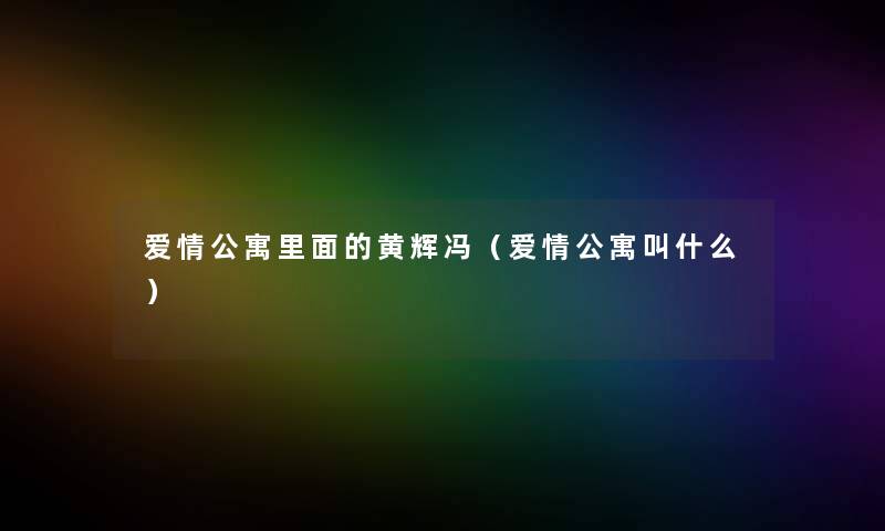 爱情公寓里面的黄辉冯（爱情公寓叫什么）