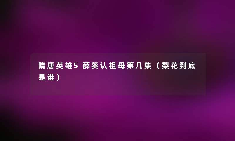 隋唐英雄5薛葵认祖母第几集(梨花到底是谁) 隋唐英雄5薛葵认祖母第几集(梨花到底是谁)