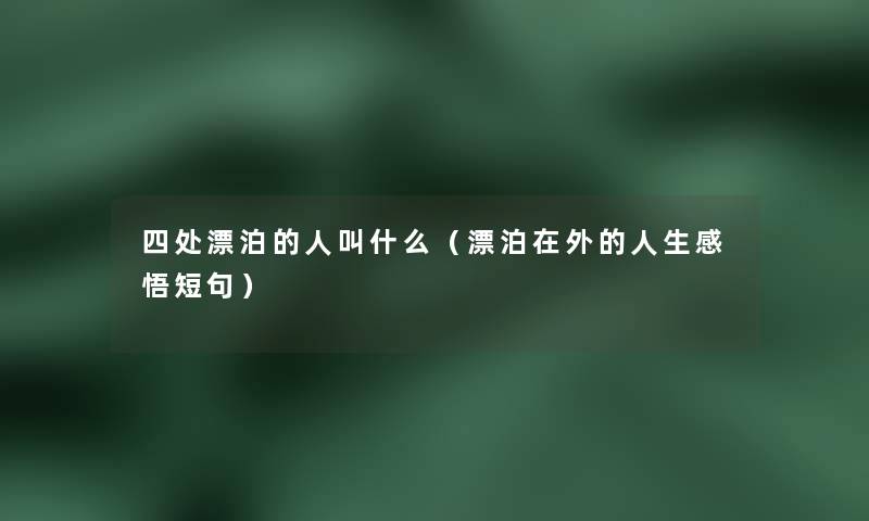 四处漂泊的人叫什么（漂泊在外的人生感悟短句）