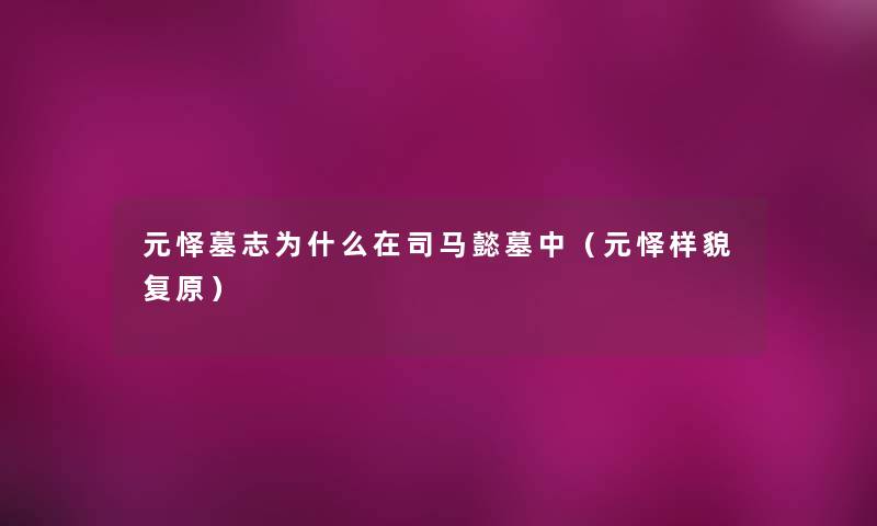 元怿墓志为什么在司马懿墓中（元怿样貌复原）