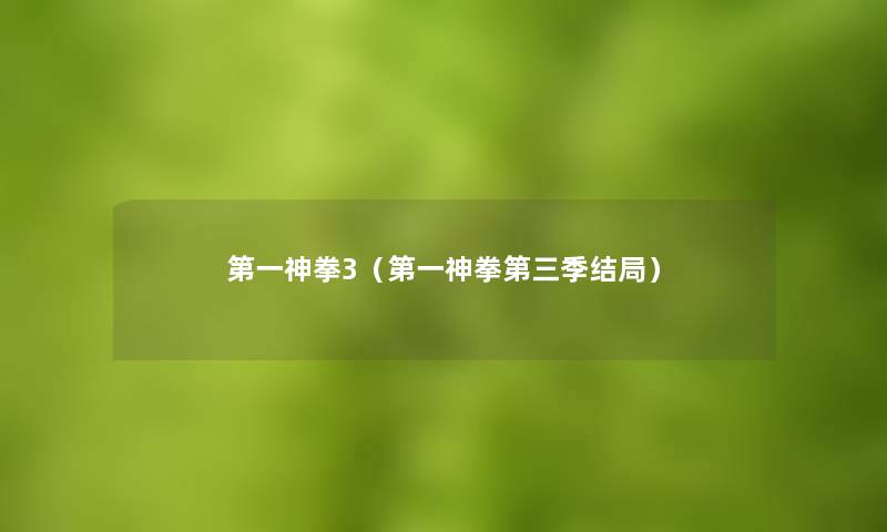 第一神拳3(第一神拳第三季结局) 第一神拳3(第一神拳第三季结局)