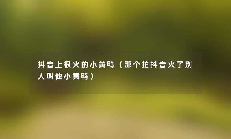 抖音上很火的小黄鸭（那个拍抖音火了别人叫他小黄鸭）