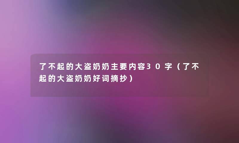 了不起的大盗奶奶主要内容30字（了不起的大盗奶奶好词摘抄）