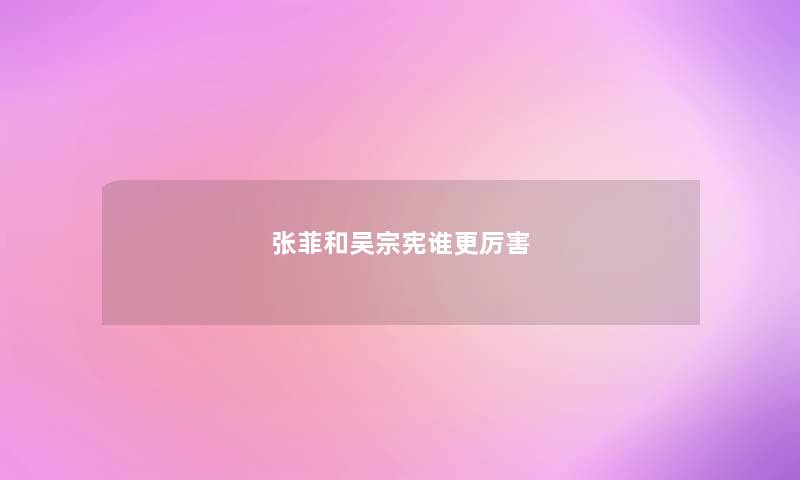 张菲和吴宗宪谁更厉害